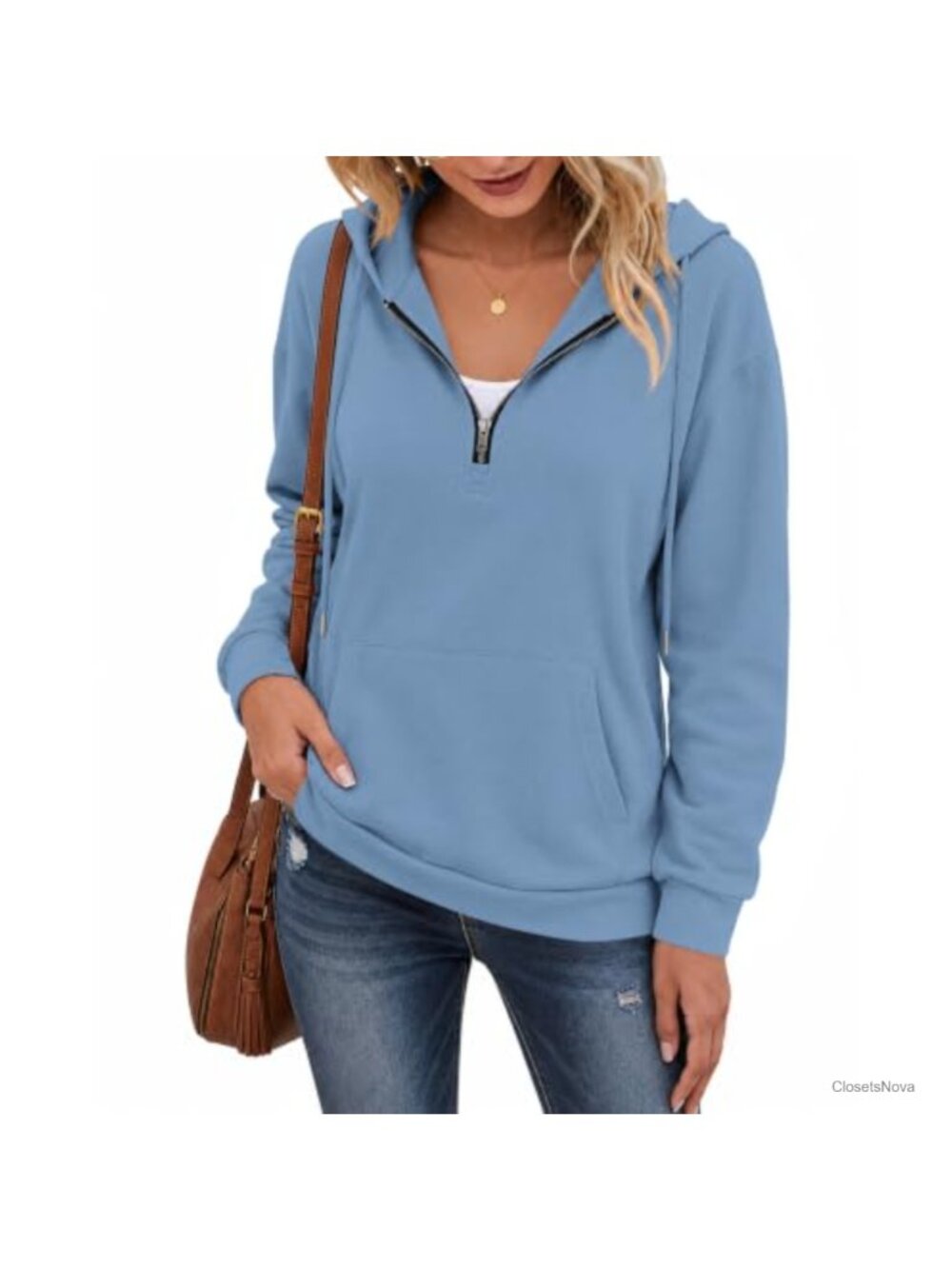 Quarter Zip Hoodie Sweatshirt with Kangaroo Pocket